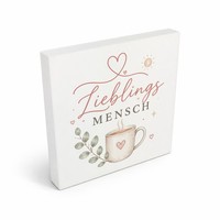 Holzbild In 10X10 Cm Lieblingsmensch - Herzlinie Und Tasse Mit Spruch: