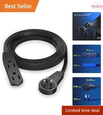 10 Ft Flat Plug Extension Cord Black 3 Outlets 360° Rotating  Certified
