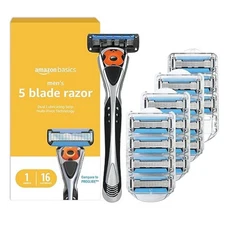 Amazon Basics 5-Blade MotionSphere Razor Kit 17-Piece Black – 1 Handle + 16 Cart