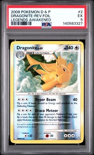2008 Pokemon D & P Legends Awakened 2/146 Dragonite Reverse Holo PSA 5 Rare card