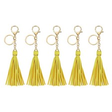 5Pcs Leather Keychain Tassels with Lobster Clasp Key Ring, Light Yellow