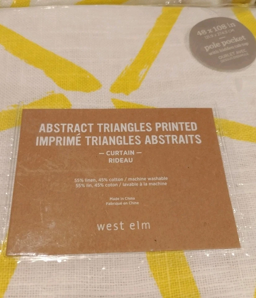 4 West Elm Curtains Abstract Triangles Yellow White Drapery 48x108" Pole Pocket  - Image 2 of 4