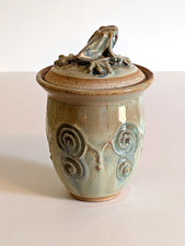 Studio Art Pottery Handmade Ceramic Jar w/ Frog Lid Earth Tones