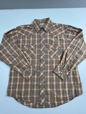 Wrangler Shirt Mens Brown Plaid Long Sleeve Western Pearl Snap Casual Read