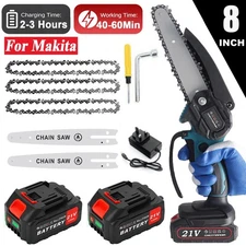 8inch Electric Mini Chainsaw Cordless Handheld Saw 2 Battery + 3Chain for Makita