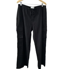 Abercrombie & Fitch Black Cargo Pants L Short Elastic Waist Wide Leg Pockets