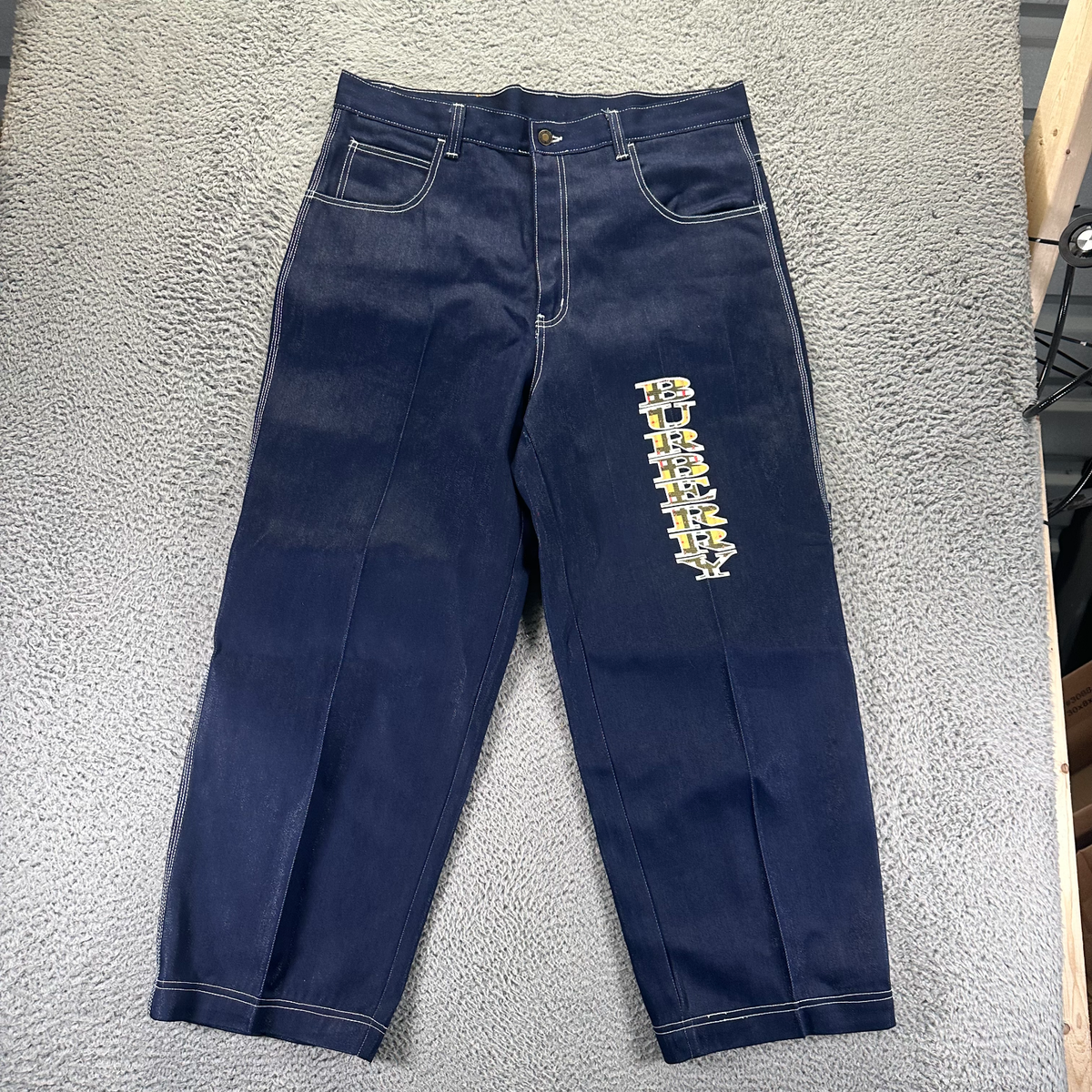 Vintage Burberry Jeans Mens 40x30 Blue Denim Straight Baggy