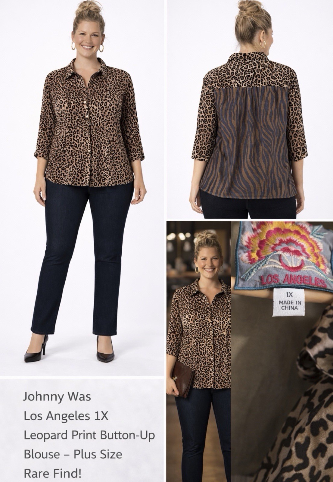 Johnny Was Leopard Print Button-Up Collared Blous… - image 3