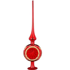 Inge Glas Night Sky Red Shiny German Glass Reflector Tree Topper 14.2 Inches