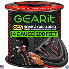 GEARit 200ft 14 Gauge CCA Speaker Wire - Premium Black Cable for Audio Systems