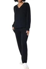 AnyBody Women's Cozy Knit French Terry Top & Pants Set Black