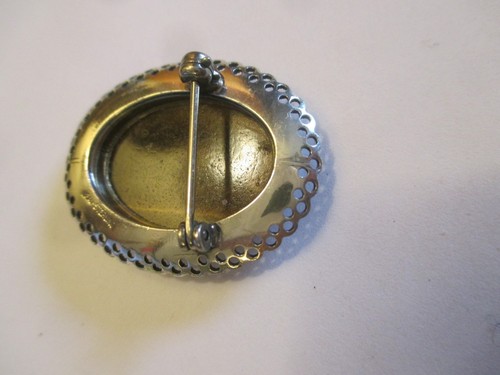 Vintage Mid Century BEAU Sterling Silver Pin Oval Tiger's Eye? Stone 1 1/2" - Picture 3 of 6