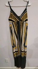 INC Womens XL Maxi Dress Black and Gold Sleeveless V-Neck Stretch