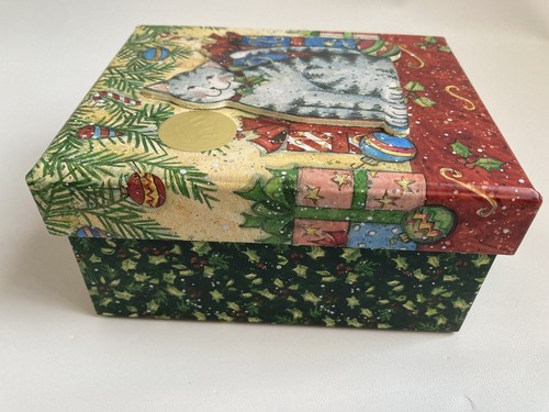 New vtg Susan Winget Cat 15 Christmas Holiday Cards w/ keepsake box Gibson - Picture 5 of 8