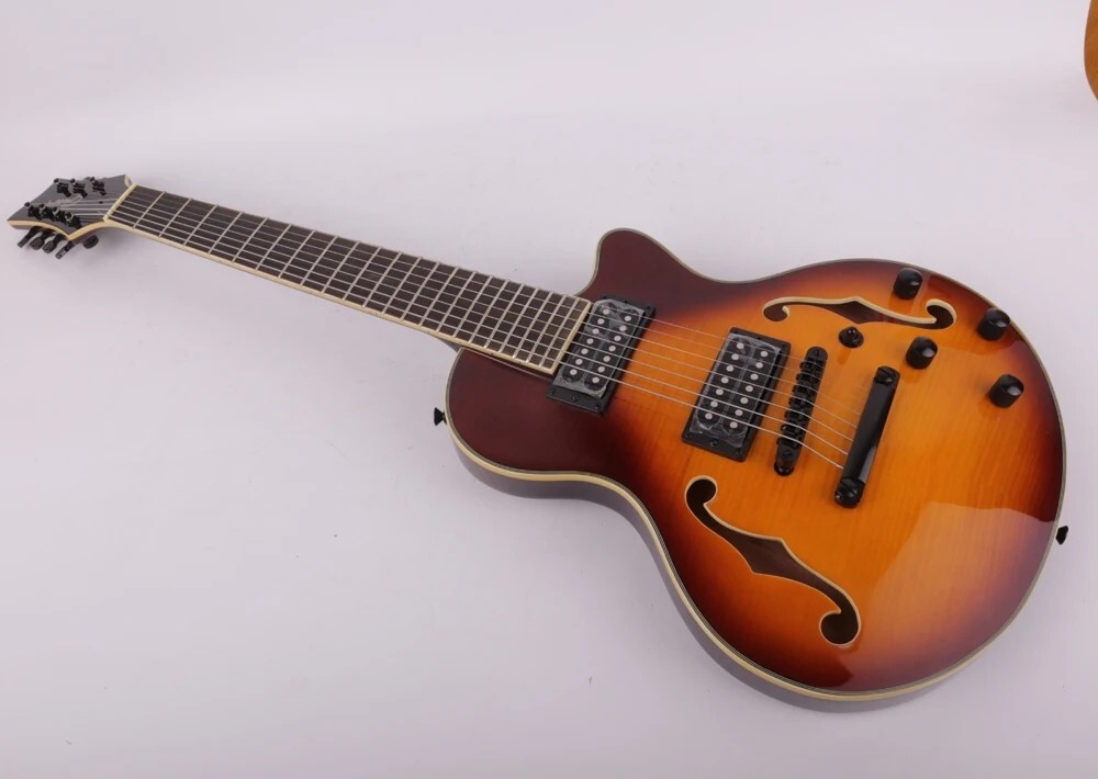 7string electric jazz guitar f hole double cutaway Maple Neck