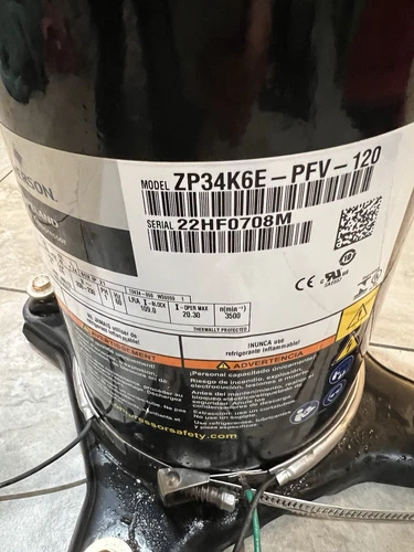  COPELAND SCROLL COMPRESSOR model   ZP34K6E - PFV- 120  year 2022 220v single ph