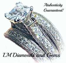 Wedding Set 14K White Gold Princess Cut Created Diamond Bridal Engagement Rings