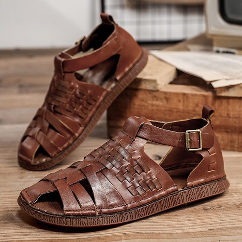 Sandali alti uomo pelle bovina coreana estate romana outdoor pelle scarpe da spiaggia - Foto 13 di 33