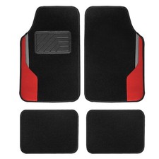 Universal Color-block Carpet Floor Mats With Faux Leather Cars Trucks Suvs
