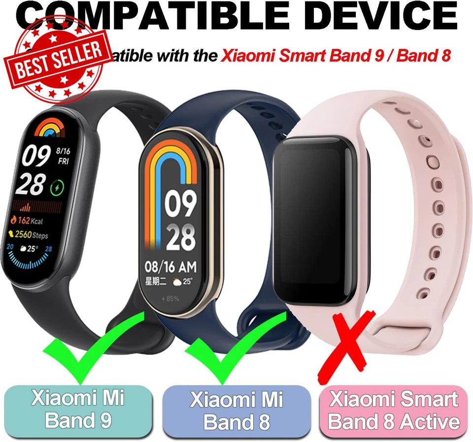 3PCS Xiaomi Mi Band 9 & 8 Replacement Straps, Soft TPU, Adjustable - image 2 of 4