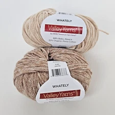 Valley Yarns WHATELY Alpaca/Cotton blend, lot of 2 neutral tone; 50g/164yd ea
