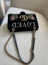 Gucci Quilted Marmont GG Medium LOVED Velvet Embroidered W Rhinestones