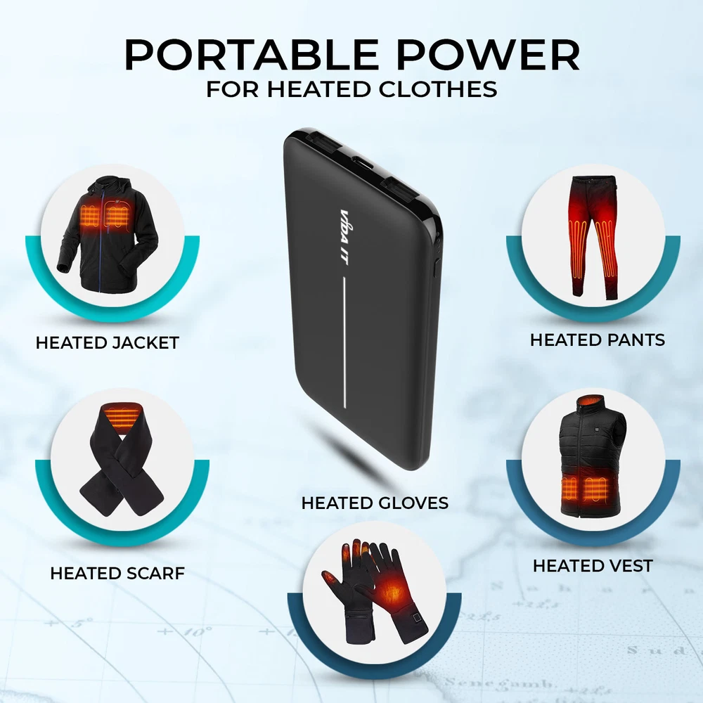 Portable USB Power Bank for Heated Jackets Vests Pants Coats