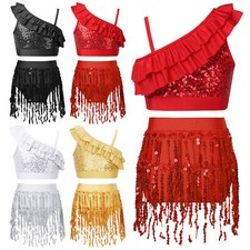 Kids Girls Vest And Skirts Dance Dancewear Party Tank Top With Skirt Hip Hop