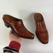 Ariat Desert Star Western Clogs Women's 6.5 Brown Lizard Leather Slip-On Outdoor