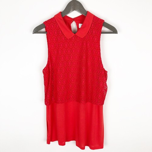 ELLE Womens Blouse Size Small Orange Sleeveless Collared Lace Overlay Top NWT - Picture 5 of 12