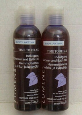 2 bottles LUMENE BODY AKTIVA INDULGENT SHOWER AND BATH OIL   6.8 OZ EACH