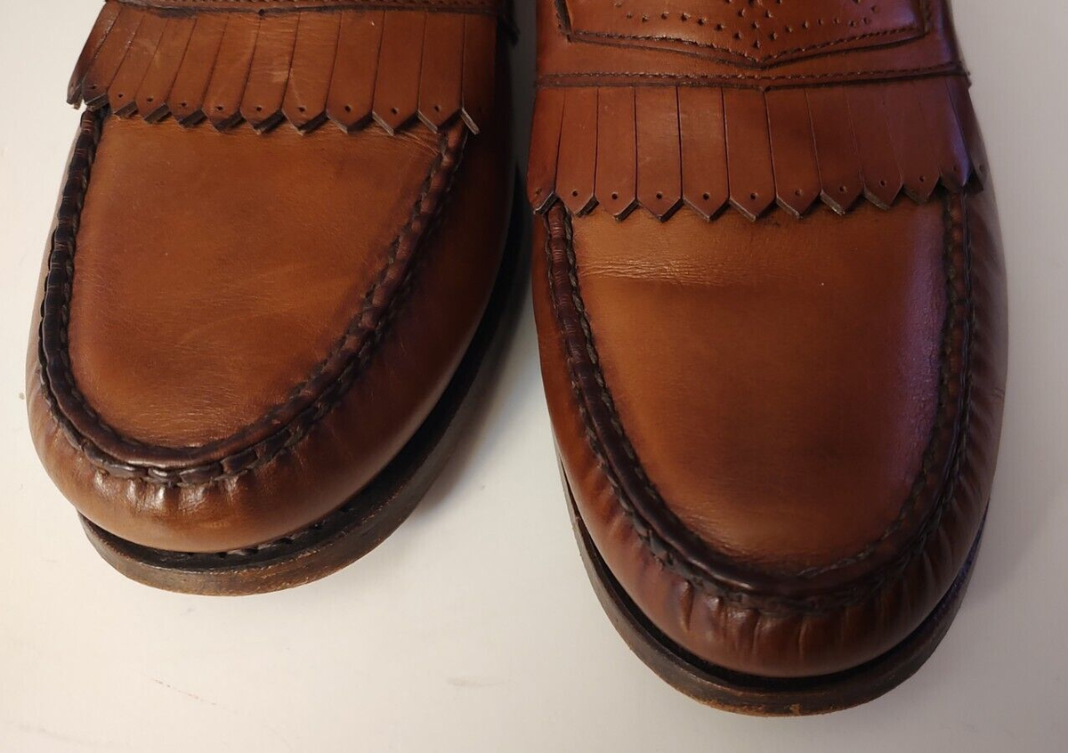 Allen Edmonds Huntington Brown Leather Kiltie Slip On Dress Loafers Mens Sz 9.5 Size 8.5 C - 80s/90s Kiltie Loafer With Braided Laces by  main image 2