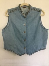 Vintage 80s Miller Stockman Denim Vest Light Blue Silvertone Studs Western 44” C