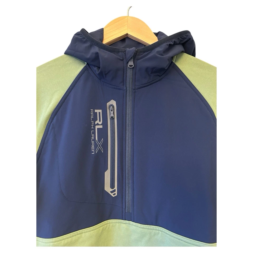 RALPH LAUREN RLX Performance Golf 1/2 Zip Hoodie Medium Green/Navy NWT $198 - Image 2 of 4