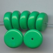 24 VINTAGE GREEN SMOOTH 6x13mm. ROUND DISC BEADS 6280