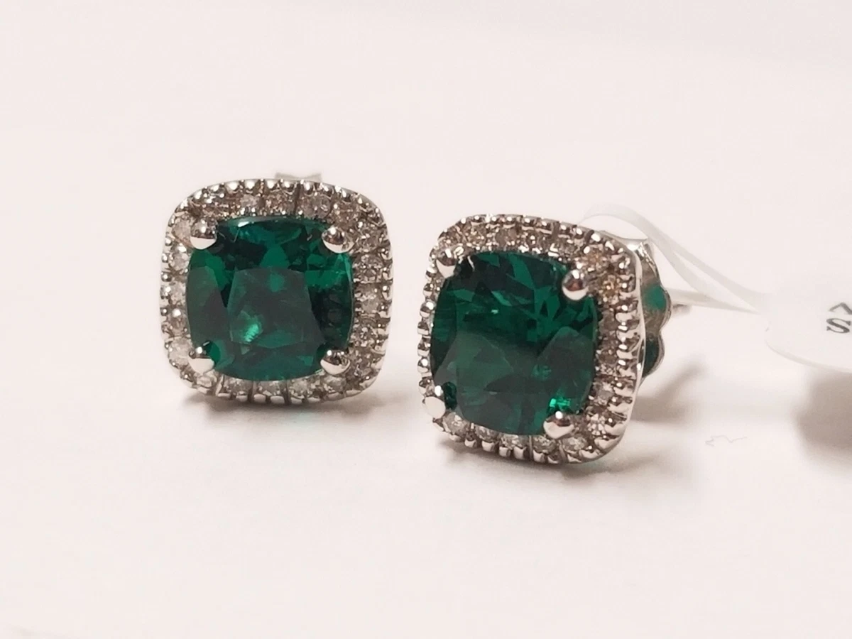 Lab created emerald and diamond 14kt shop white gold earrings