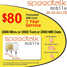 SpeedTalk GSM SIM Card Rollover 2000 Text OR Data 5G 4G LTE GPS Trackers 1 Year