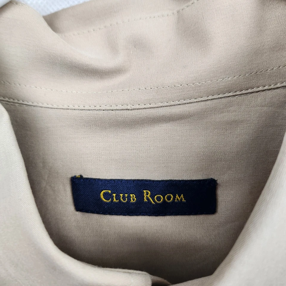 Camisa social masculina clássica de algodão Club Room bege grande com botões manga curta - Imagem 4 de 4