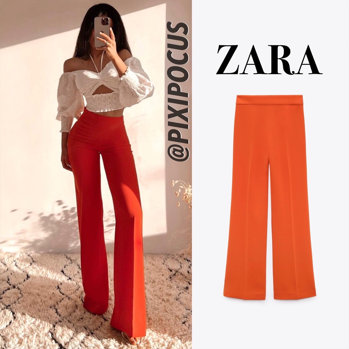 ZARA NEW FLUID FLARE PANTS HIGH-WAISTED I PUMPKIN ORANGE