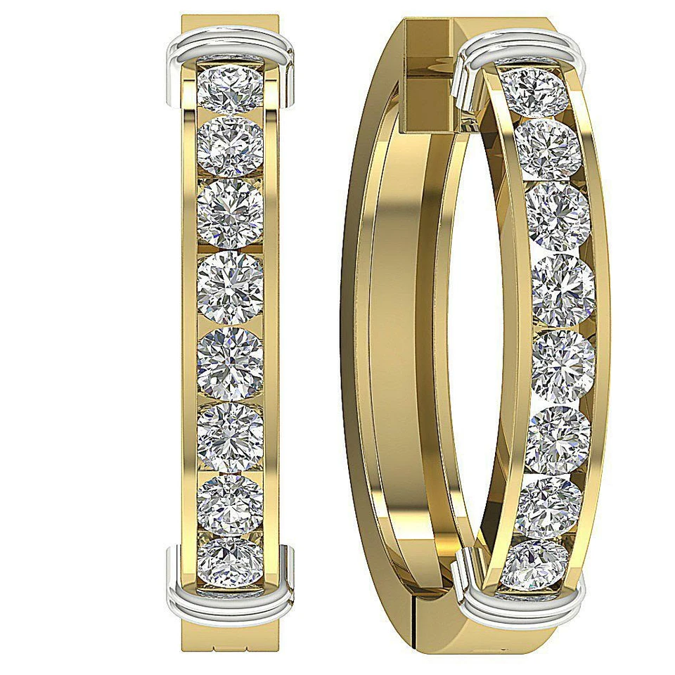 Hoops Earrings SI1 G 1.85Ct Round Diamond 14K White Gold 1.00 Inch Channel Set - Image 4 of 4