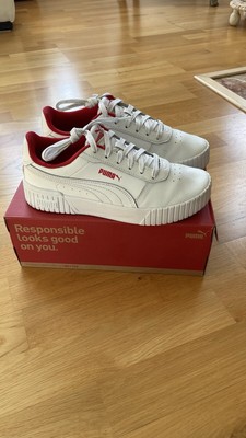 PUMA WOMEN SNEAKERS 8.5 WHITE WITH RED ACCENT LEATHER NWB $50