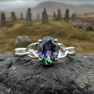 Celtic Ring Mystic Topaz Irish Scottish Welsh Promise Ladies Ring 925
