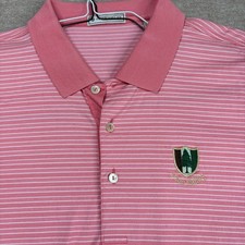 Peter Millar Polo Shirt Large Pink 100% Cotton Striped Pine Valley
