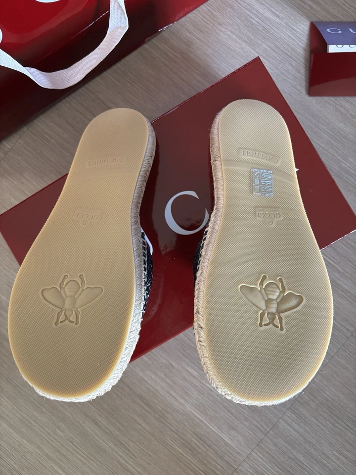 Gucci Sandales femme à enfiler paille noir/beige logo GG EU 39 - Photo 2/3