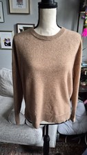 Tahari 100 2 PLY Cashmere Size M Brown Crewneck Hi Low Hem Sweater