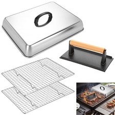 Ferrochef 14 Inch Large Melting Dome and Grill Press Kit, 4 Pcs Griddle Acces...