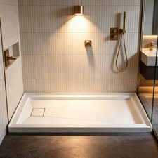 Gloss White Acrylic Shower Base 60 x 32 Left Drain Single Threshold Slip-Resist