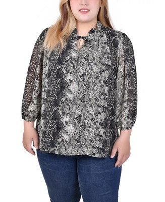 NY Collection Plus Size 3/4 Sleeve Chiffon Blouse Multi Size 2X 1606