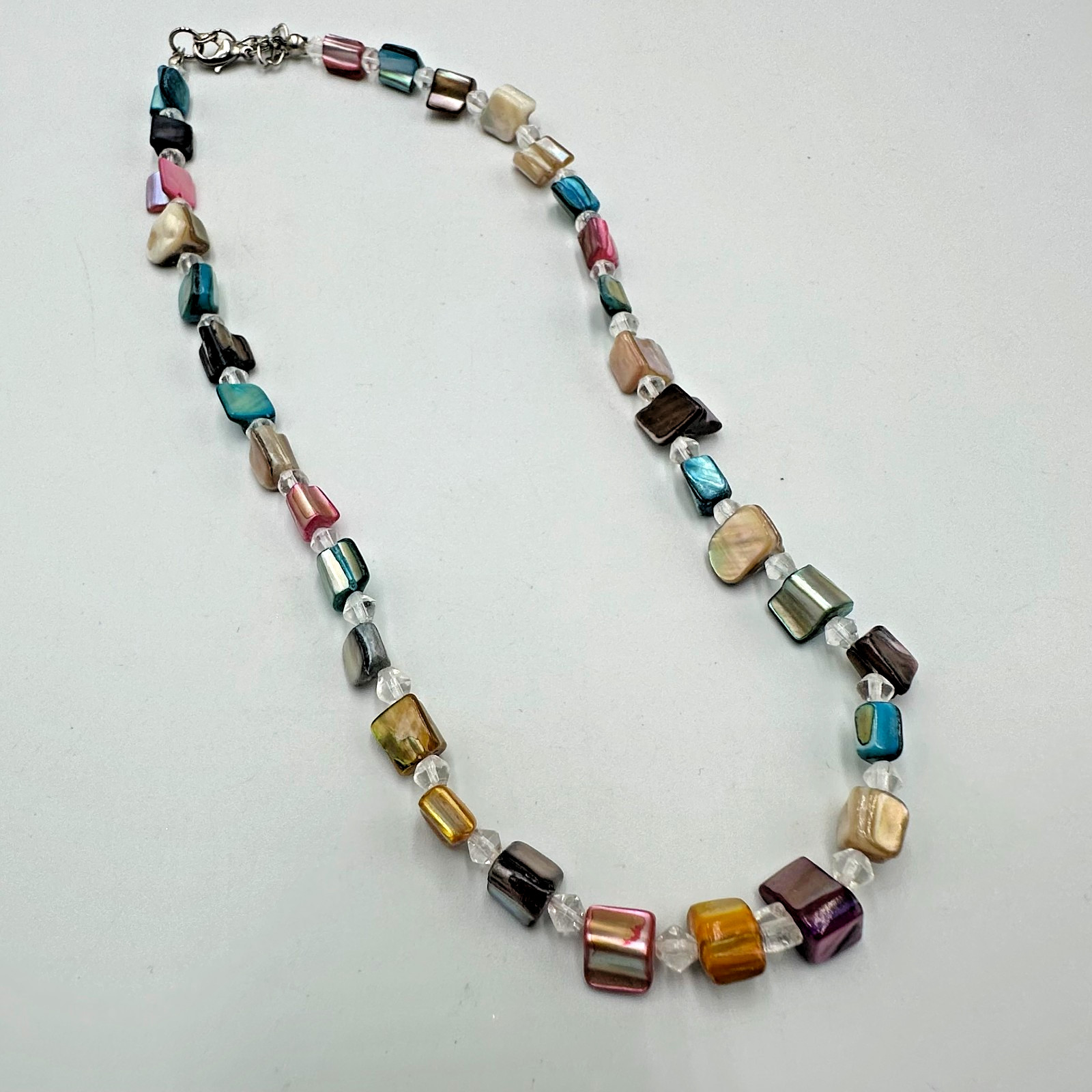 Shell Bead Necklace Multicolor Square Chips Clear… - image 1
