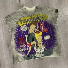 RoughPlay "Play Rough" Cut Off Tee Cream Men's Rhinestone Streetwear T-shirts